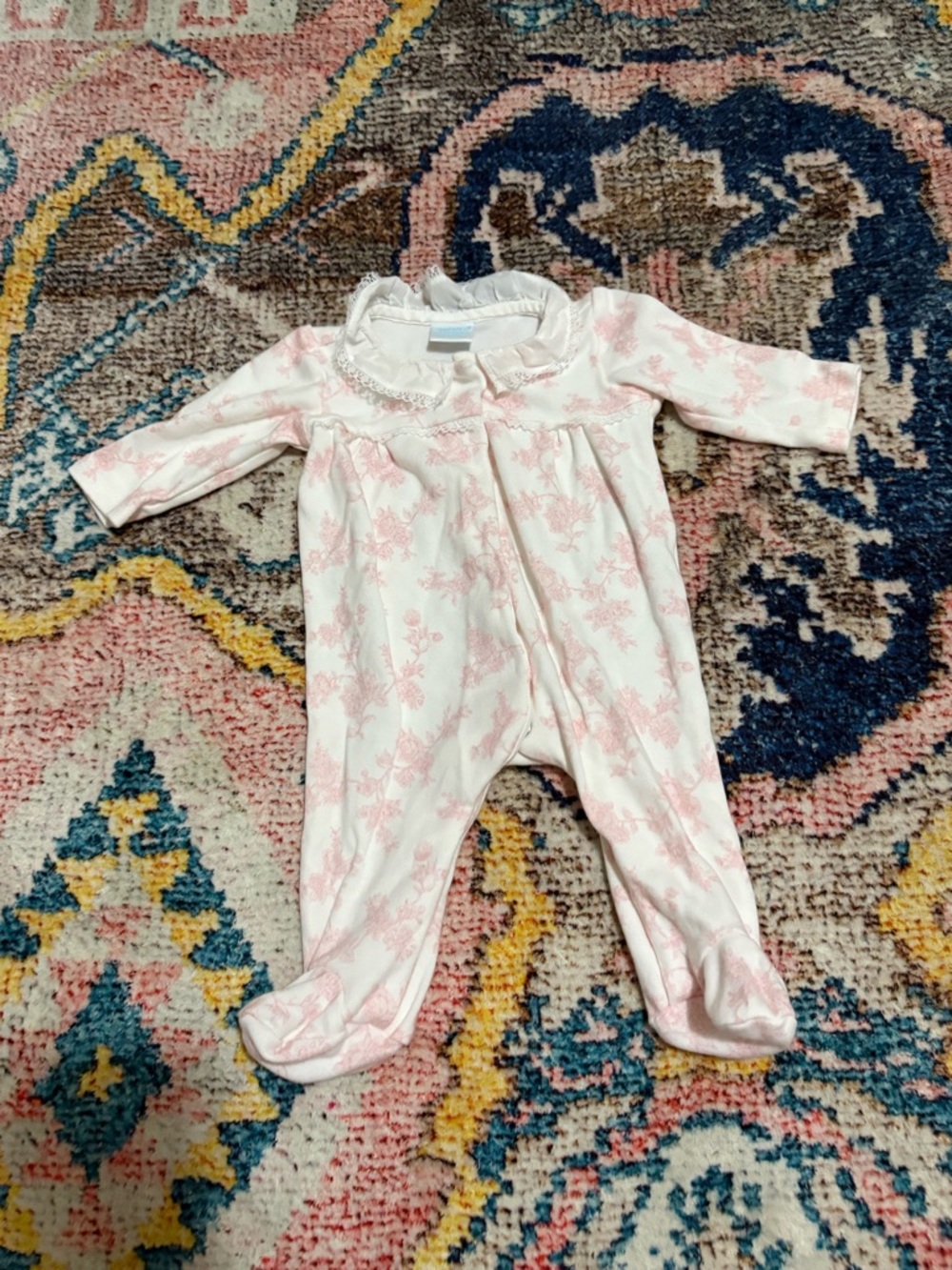 Edgehill Collection Cream and Pink Floral Footed One-Piece